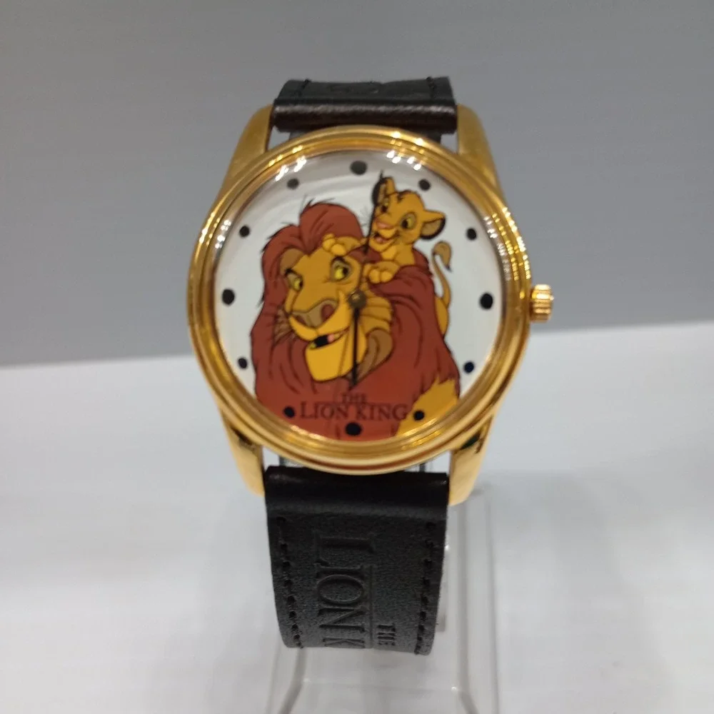 VTG Disney Timex The Lion King Watch Simba 90's Gold tone Black  New Battery‎